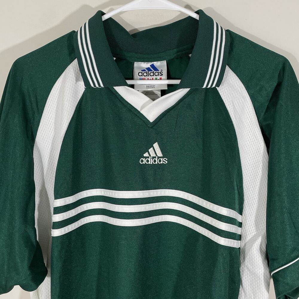 VINTAGE Adidas Soccer Jersey Polo Shirt Mens Large Trefoil Made in USA Green